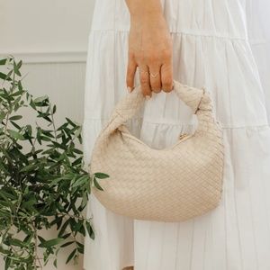 Melie Blanco Drew Hobo Woven Knot Bag Bone Beige
